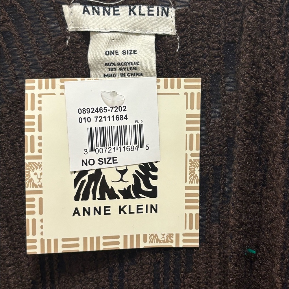 NWT Anne Klein Brown Textured Knit Fringe Poncho Wrap One Size - Picture 3 of 6
